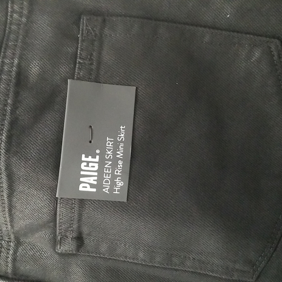 Paige Aideen Coated Skirt Black High Waist Mini Zippers Onyx Cotton - Picture 4 of 9